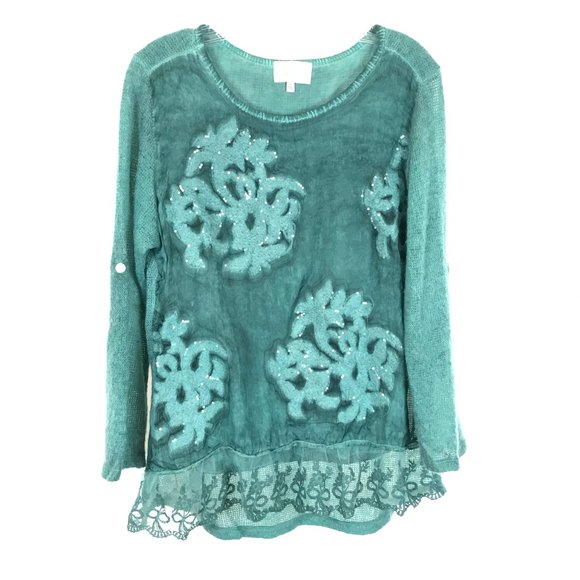 Womens Size Small Belle France Flocked and Sequin Oversized Pullover Sweater - Picture 1 of 4